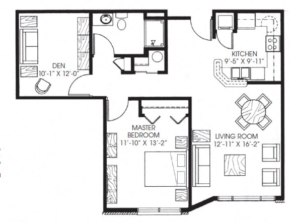 899sqft 1 Bed + Den, 1 Bath - Legacy