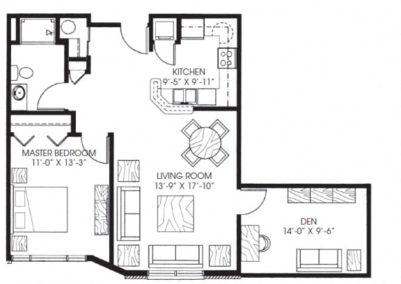 890sqft 1 Bed + Den, 1 Bath - Legacy