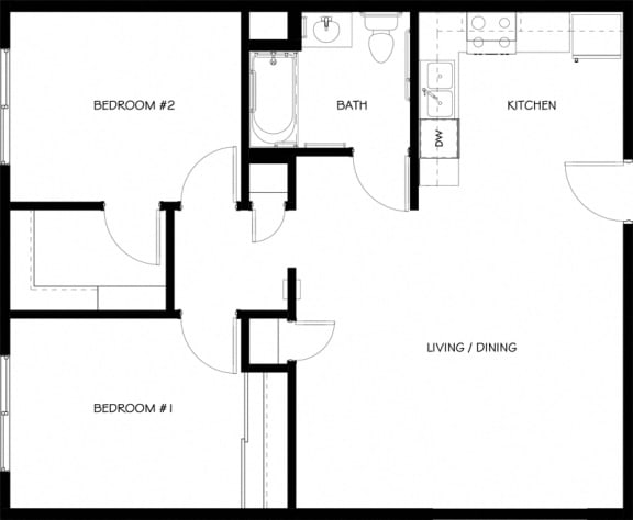 Two  bedroom floor plan at ETHAN TERRACE, California, 95825