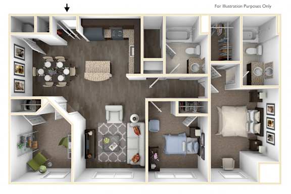 Merritt Station 3 Bedroom Potomac 3D Floor Plan