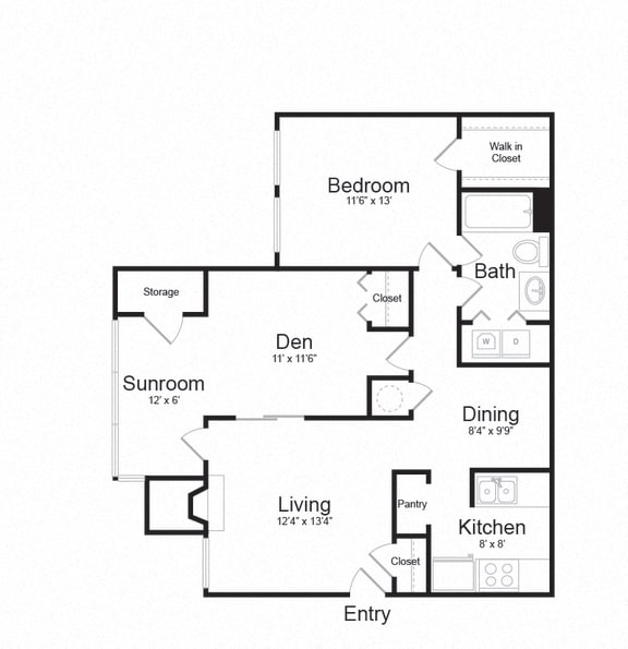 Two Bed One Bath Floor plan Two Bed One Bath Floor plan at The Hamilton at Kings Place, Columbia, Maryland