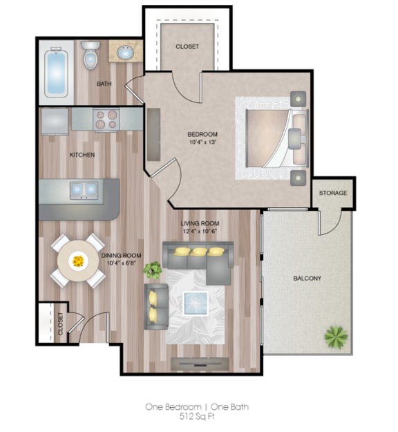 1 bed 1 bath Aspen Floor Plan at Timberglen Apartments, Dallas, TX, 75287