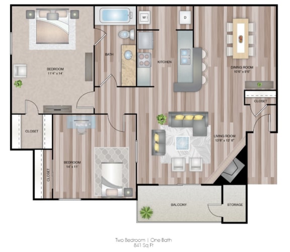2 bed 1 bath Cypress Floor Plan at Timberglen Apartments, Dallas, 75287