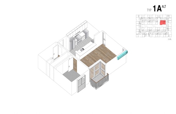 1A Alt Floor Plan at Lido Apartments - 4847 Oakwood, California, 90004