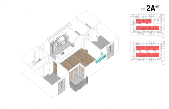 2A Alt Floor Plan at Lido Apartments - 4847 Oakwood, Los Angeles