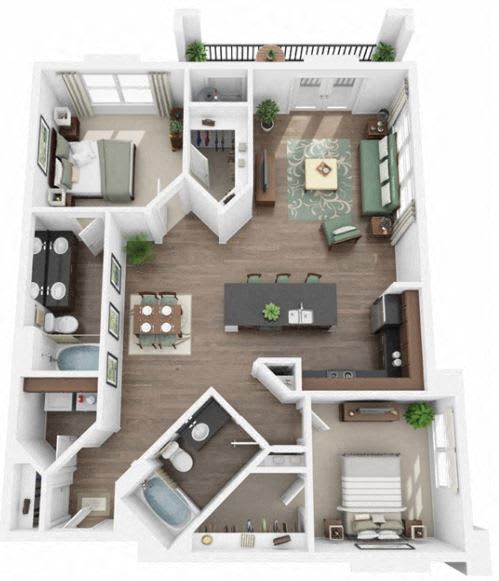 3d 2 bedroom floor plan | at Ridge at Thornton Station Apartments, Colorado, 80229