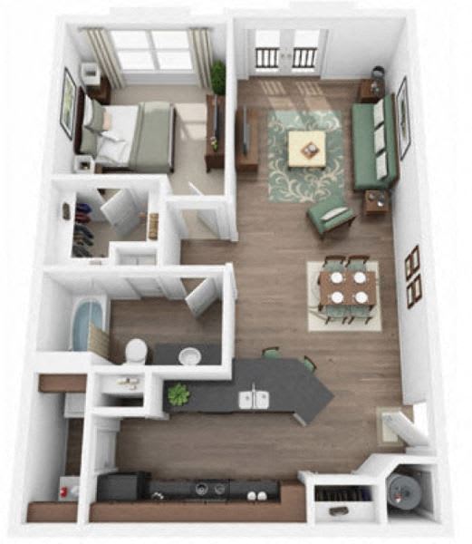 3d 1 bedroom floor plan |at Ridge at Thornton Station Apartments, Thornton, Colorado