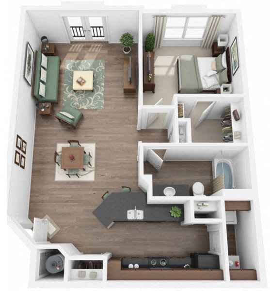 3d 1 bedroom floor plan |at Ridge at Thornton Station Apartments, Thornton, CO 80229