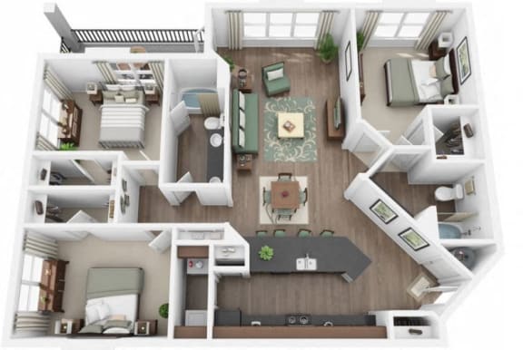 3d 3 bedroom floor plan |at Ridge at Thornton Station Apartments, Thornton