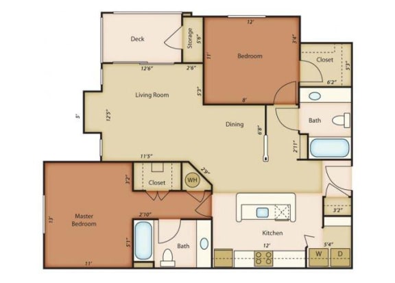 Chatham Floorplan 2 Bedroom 2 Bath 1145 Total Sq Ft at Alden Place at South Square Apartments, Durham, NC 27707