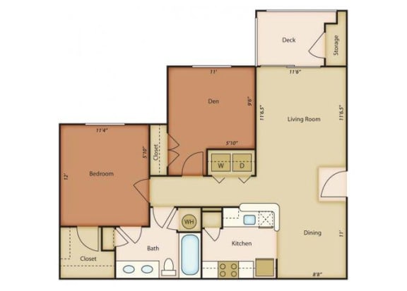 Pamlico Floorplan 1 Bedroom 1 Bath 938 Total Sq Ft at Alden Place at South Square Apartments, Durham, NC 27707