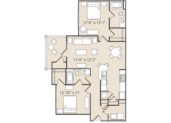 B1 Floorplan 2 Bedroom 2 Bath at Ashby at Ross Bridge, Hoover, AL 35226