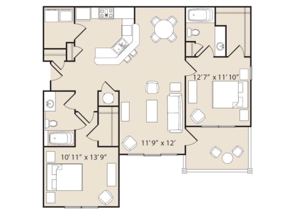 B2 Floorplan 2 Bedroom 2 Bath at Ashby at Ross Bridge, Hoover, AL 35226