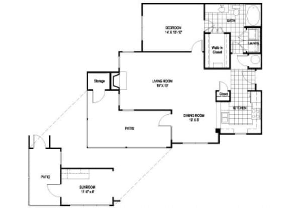 Princeton Floorplan 1 Bedroom 1 Bath 1006 Total Sq Ft at Cambridge Square Apartments, Overland Park, KS 66211