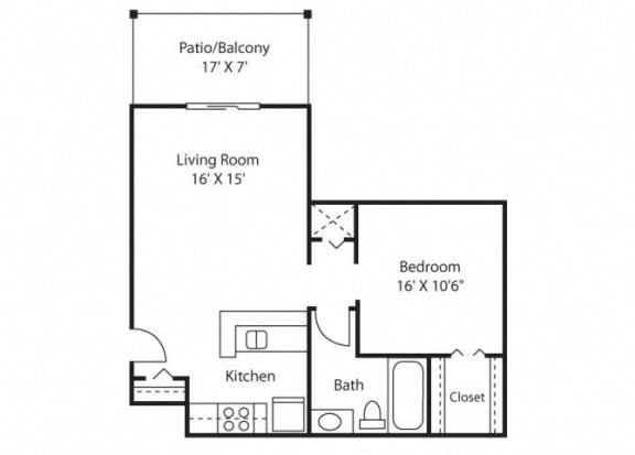1 bedroom 1 bathroom A1 Floor Plan at Grove Point, Norcross, 30093
