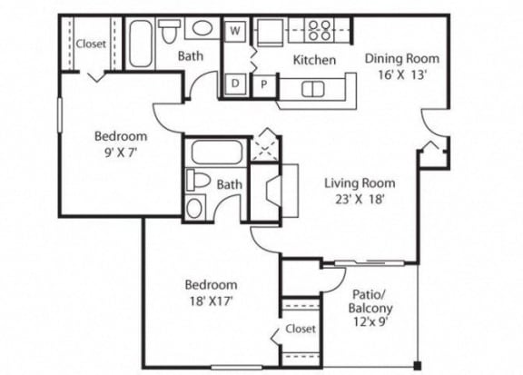 2 bedroom 2 bathroomB2 Floor Plan at Grove Point, Georgia, 30093