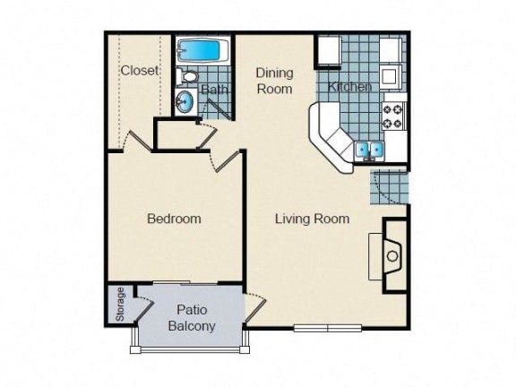 Hampton Woods Apartments One Bedroom Floorplan 1 Bedroom 1 Bath at Hampton Woods Apartments, Shawnee, Kansas