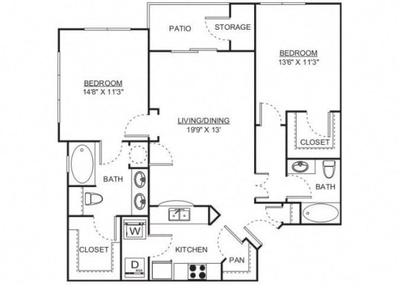 The Riverbend Floorplan 2 Bedroom 2 Bath at Madison Shelby Farms, Memphis