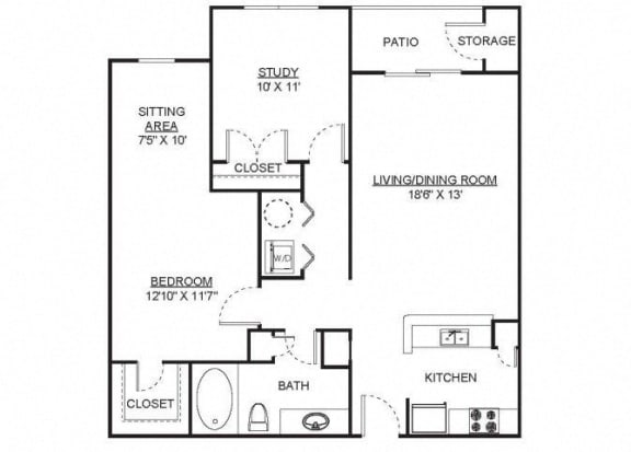 The Rivermorn Floorplan 2 Bedroom 1 Bath at Madison Shelby Farms, Memphis, Tennessee