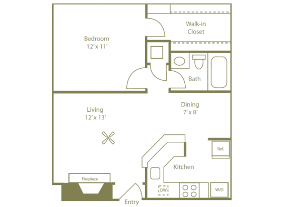 Countrywood Floorplan 1 Bedroom 1 Bath at Stewarts Ferry, Nashville, TN, 37214