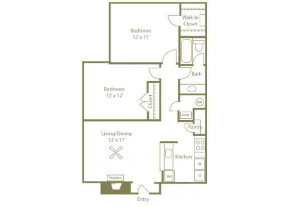Grove Floorplan 2 Bedroom 1 Bath at Stewarts Ferry, Nashville