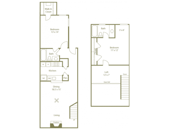 Ravenwood Floorplan 2 Bedroom 2 Bath at Stewarts Ferry, Nashville, Tennessee