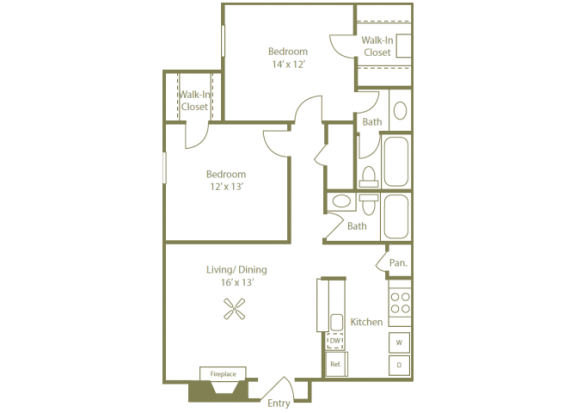 Springs Floorplan 2 Bedroom 2 Bath at Stewarts Ferry, Nashville, 37214
