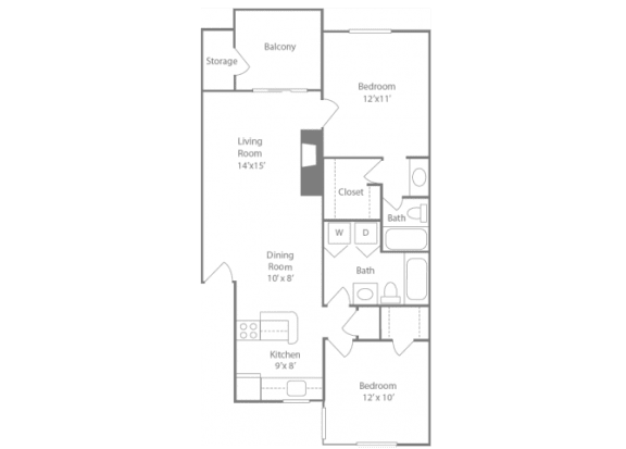 Sandown Floorplan 2 Bedroom 2 Bath 928 Total Sq Ft at The Edge of Germantown Apartments Home, Memphis, TN 38120