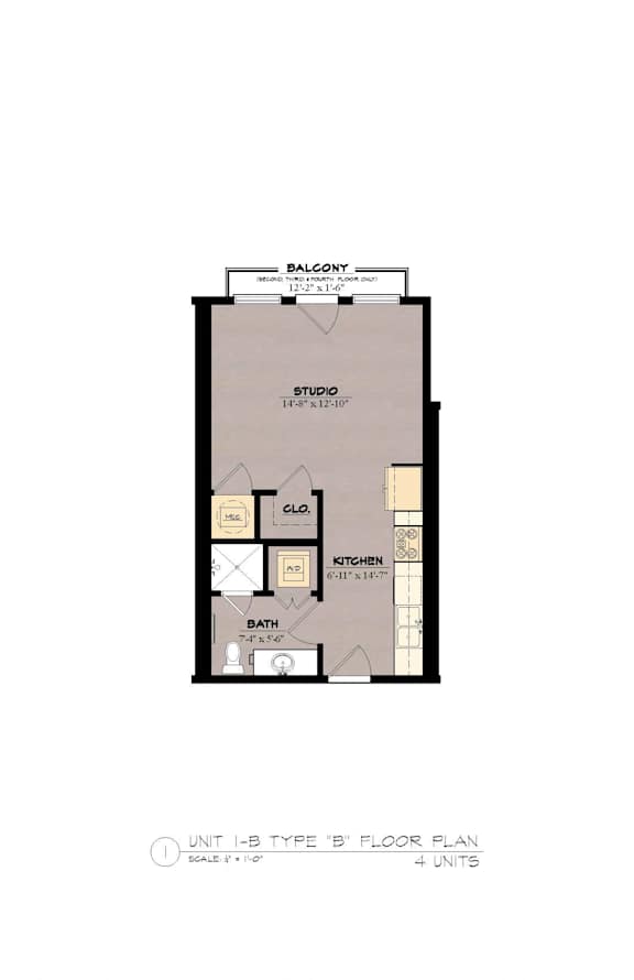 1B Floor Plan at The Tennessee Brewery, Tennessee, 38103