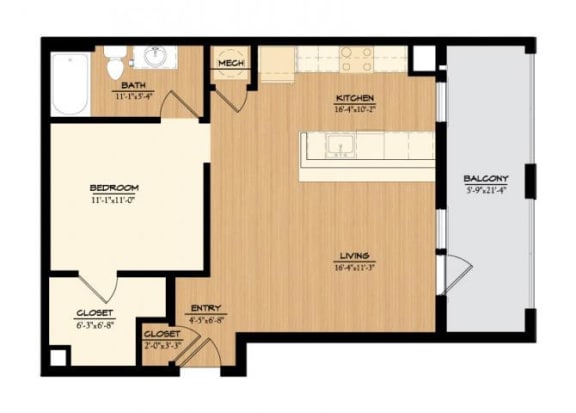 The Wash House A3A Floorplan 1 Bedroom 1 Bath 669 Total Sq Ft at The Tennessee Brewery, Memphis, TN 38103