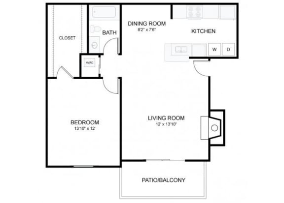 The Davenport Floorplan 1 Bedroom 1 Bath 705 Total Sq Ft at 15Seventy Chesterfield Apartment Homes, Chesterfield, MO 63017