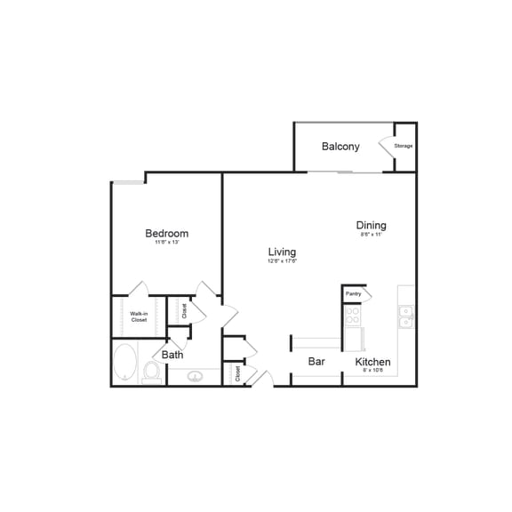 1 bed 1 bath Floor Plan 1 bed 1 bath Floor Plan at Warner Villa, Woodland Hills, California