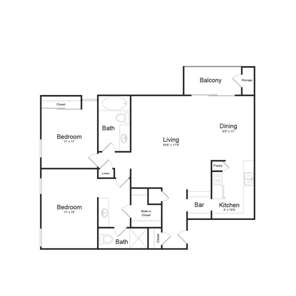 2 bed 2 bath Floor Plan 2 bed 2 bath Floor Plan at Warner Villa, Woodland Hills