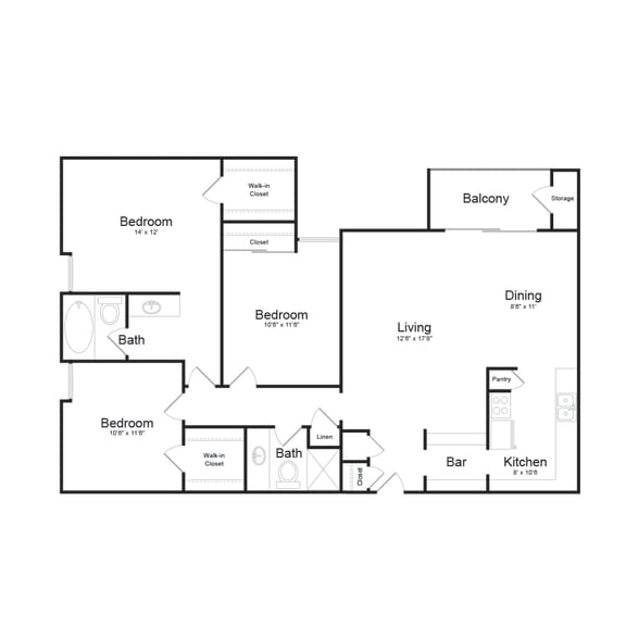 3 bed 2 bath Floor Plan 3 bed 2 bath Floor Plan at Warner Villa, California