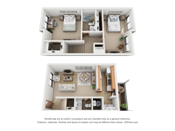 950 sq.ft. Two Bed Two Bath Townhome
