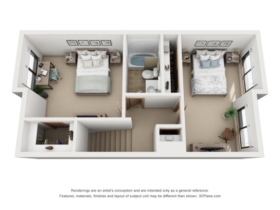 950 sq.ft. Two Bed Two Bath Townhome