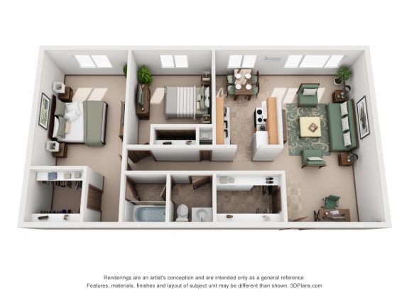 910 sq.ft. 2 Bed One Bath