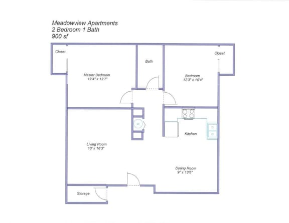 2 BRM APT Floor Plan at Meadowview Apartments, Santa Rosa, CA
