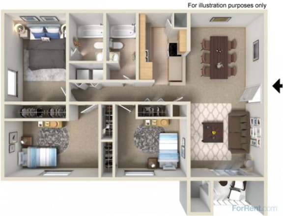 Creekside Apartments 3 bedroom floor plan