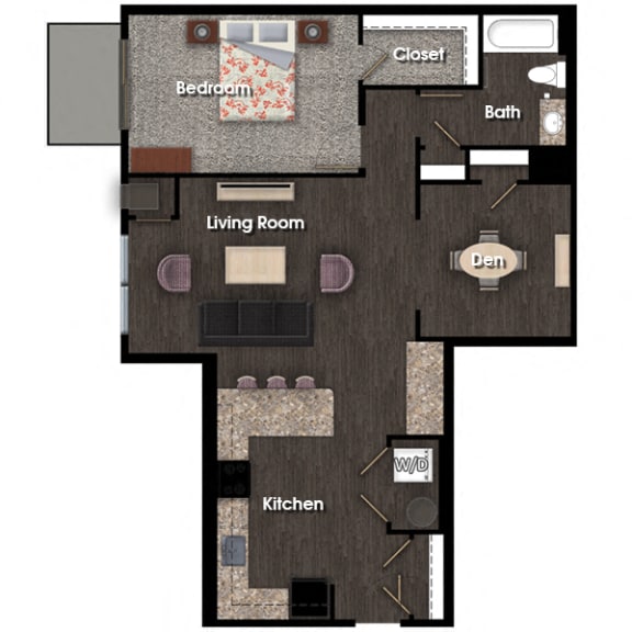 Floor Plan  Franklin D 1 bed 1 bath &#x2B; den floor plan