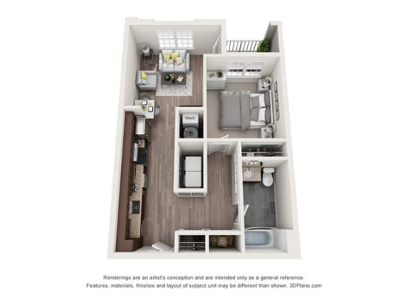 1 bedroom 1 bathroom apartment in libbie-mill midtown floor plan with porch/balcony
