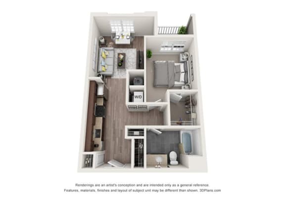 1 bedroom 1 bathroom apartment floor plan with porch/balcony