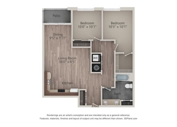 2 bedroom 1 bath apartment with balcony