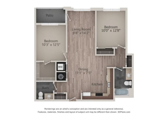 2 bedroom 1 full and 1 half bath apartment with balcony
