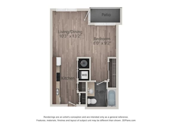 Studio apartment with 1 bath and balcony