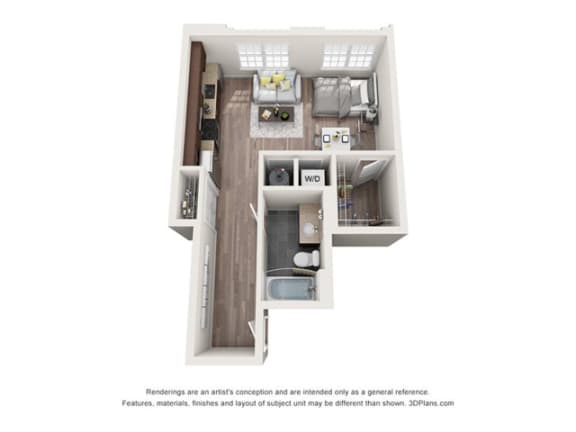 studio apartment 1 bedroom 1 bathroom floor plan with porch/balcony