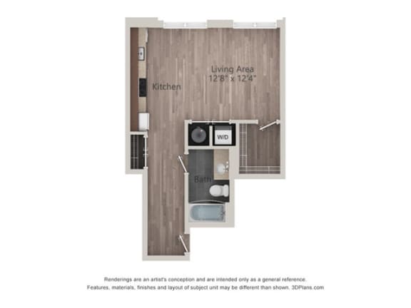Studio apartment with 1 bath and balcony