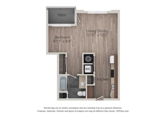 Studio apartment with 1 bath and balcony