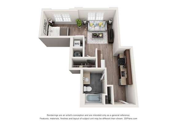 studio apartment 1 bedroom 1 bathroom floor plan with porch/balcony