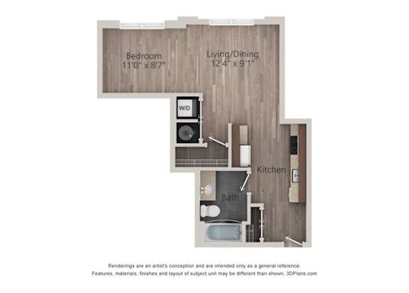 Studio apartment with 1 bath
